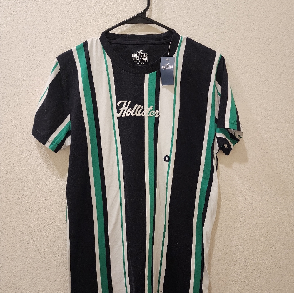 HOLLISTER STRIPED EMBROIDERED GRAPHIC TEE